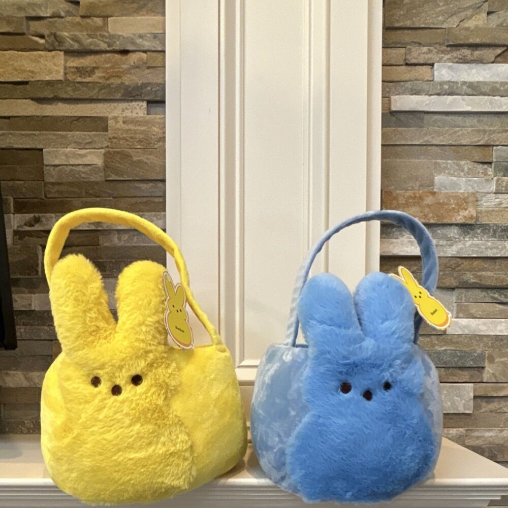 Peeps Plush Bunny Baskets Yellow Blue Set 10x8 in Easter/Candy Themed